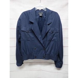 Vintage Size 12 Large Counterparts Navy Blue White Polka Dot Jacket Blazer